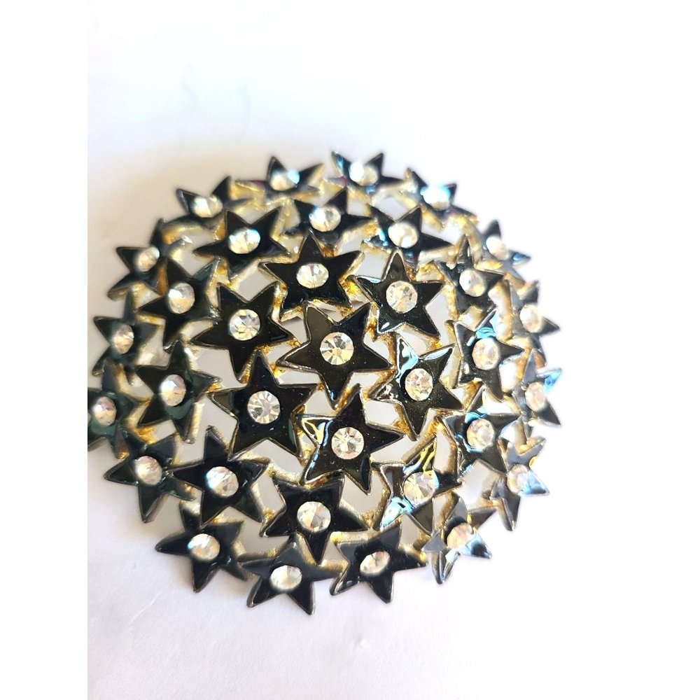 VINTAGE STAR CLUSTER BLACK ENAMEL BROOCH